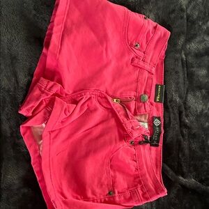 Hot Pink Denim Shorts with Low-Rise Fit by Mayden